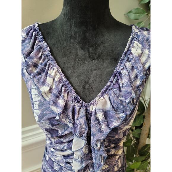 New York & Company Blouse Women's Size Large Purple White 100% Polyester - Picture 3 of 11